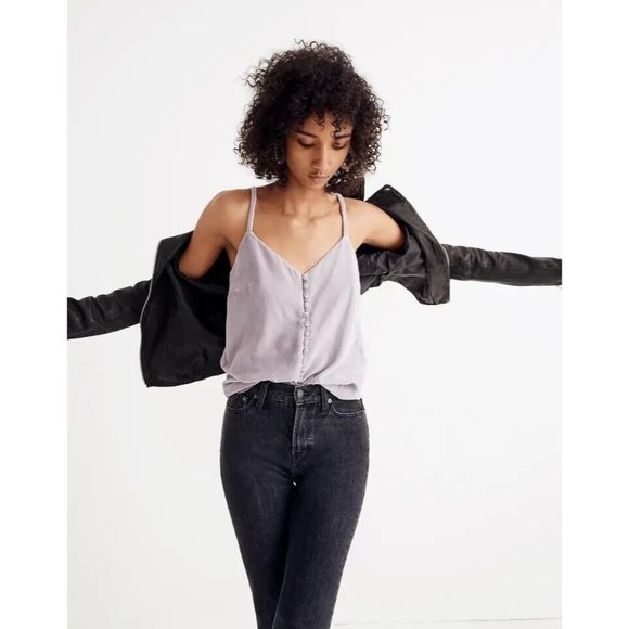 Madewell Tops - Madewell Womens Velvet Button Front Cami Top Purple Lilac Thistle 6 V-Neck